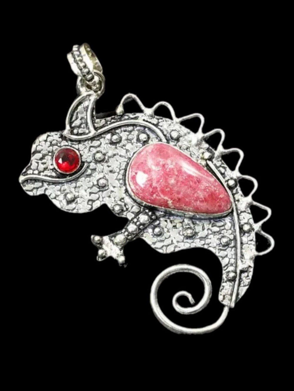 Adorable Genuine Thulite Lizard Pendant